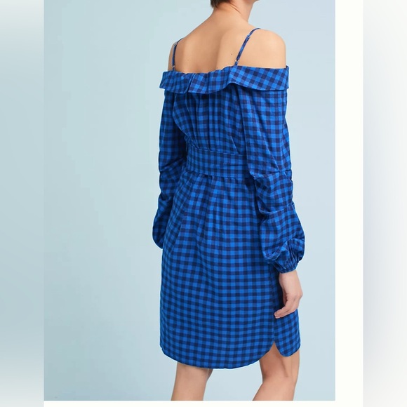 Anthropologie Beautiful Blue off-the-shoulder dress by Guest Editor brand - Picture 2 of 11
